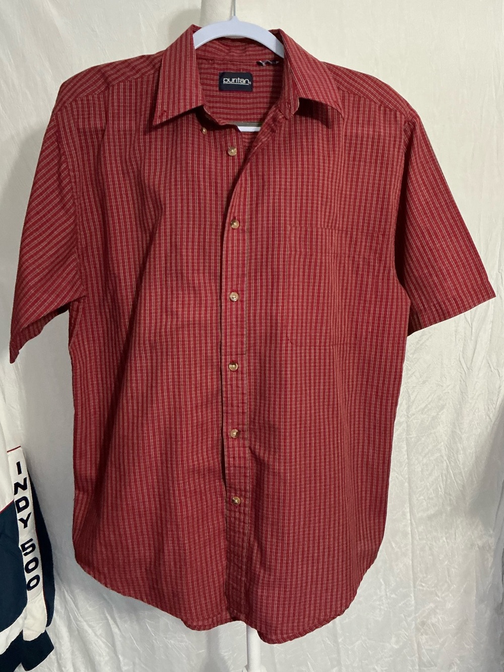 Men's Red Plaid Casual Button-Down Shirt